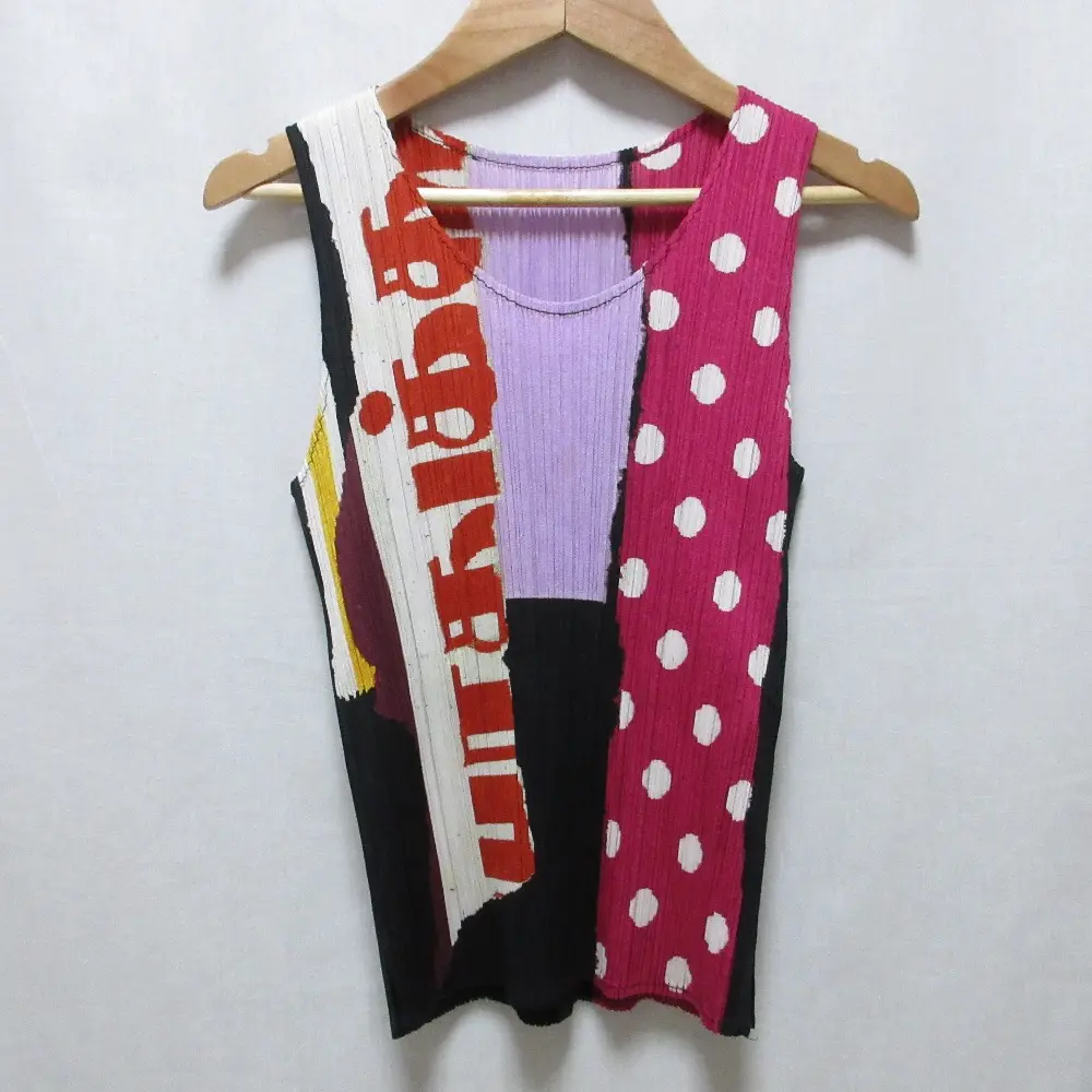 ISSEY MIYAKE PLEATS PLEASE イッセイミヤケ プリーツプリーズ 総柄 ノースリーブカットソー 3 マルチカラー