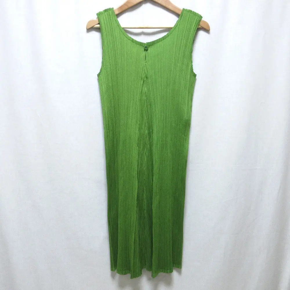 ISSEY MIYAKE PLEATS PLEASE イッセイミヤケ プリーツプリーズ ノースリーブチュニック ミニ丈ワンピース 3 グリーン