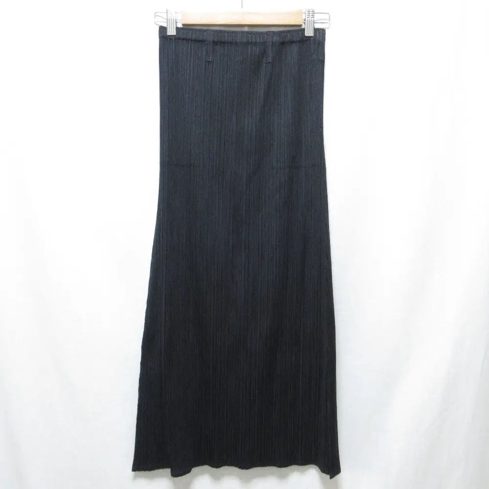 PLEATS PLEASE プリーツプリーズ イッセイミヤケ スリット ベルトループ付き イージーウエスト ロングスカート 3 ブラック