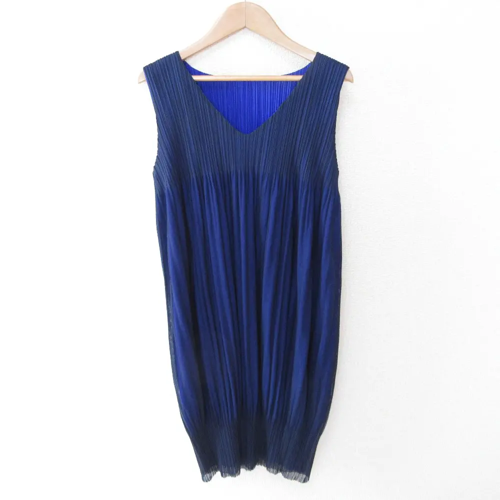 PLEATS PLEASE プリーツプリーズ イッセイミヤケ ノースリーブ プリーツミニワンピース PP41-JH742 3 ネイビーブルー
