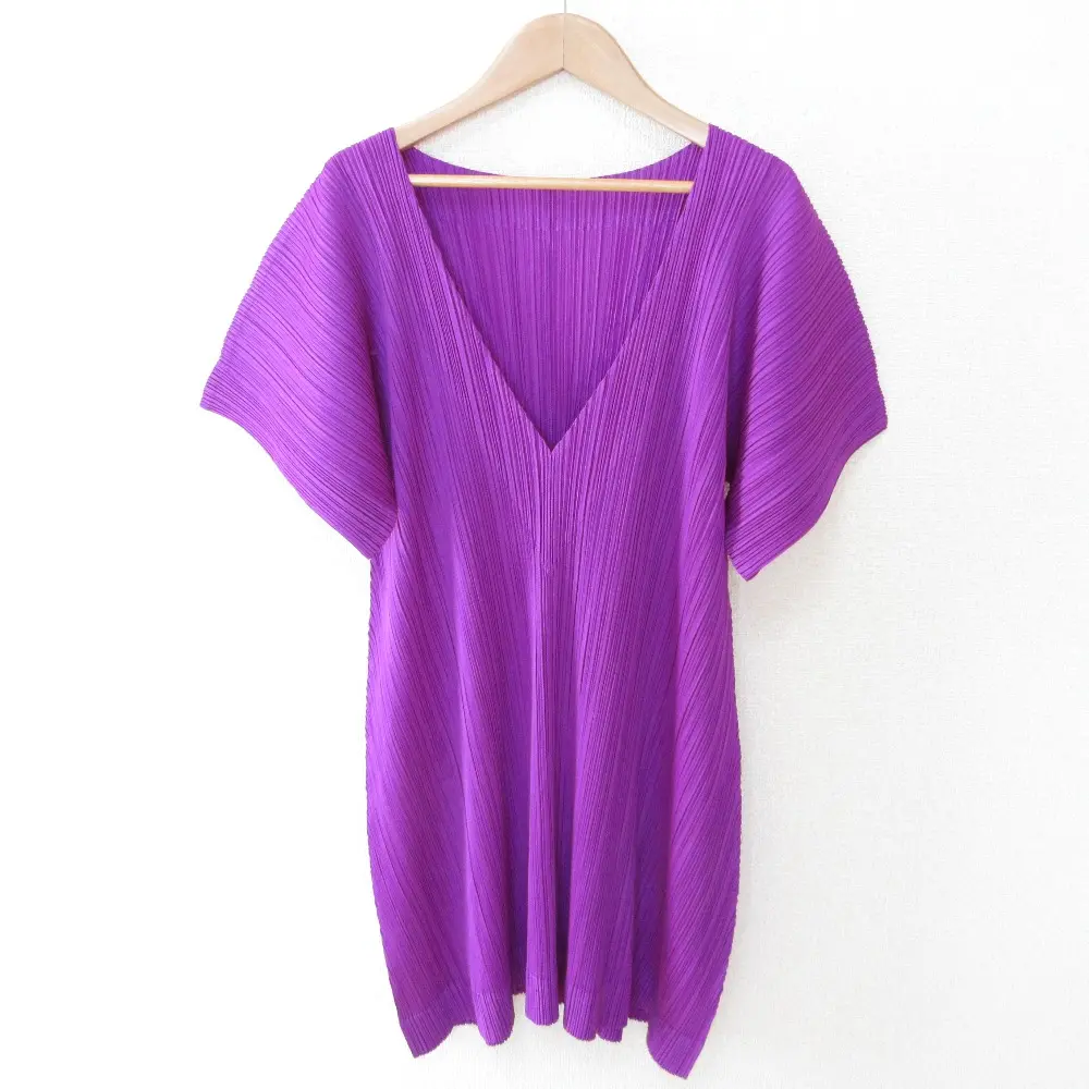 PLEATS PLEASE プリーツプリーズ イッセイミヤケ Vネック プリーツ チュニックワンピース PP83-JK182 3 パープル