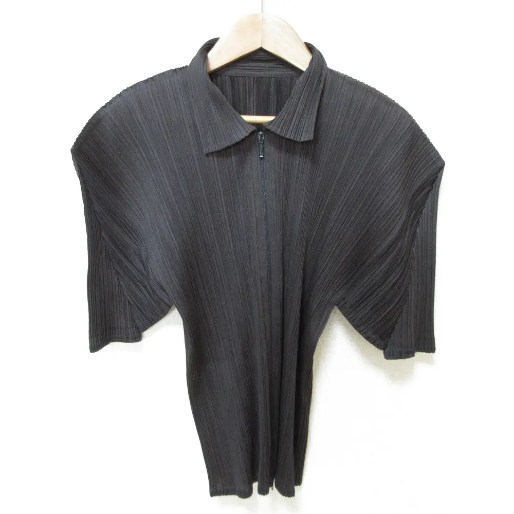 PLEATS PLEASE プリーツプリーズ イッセイミヤケ ショートスリーブ ジップ プリーツシャツ カーディガン PP21-JC305 3 ダークブラウン