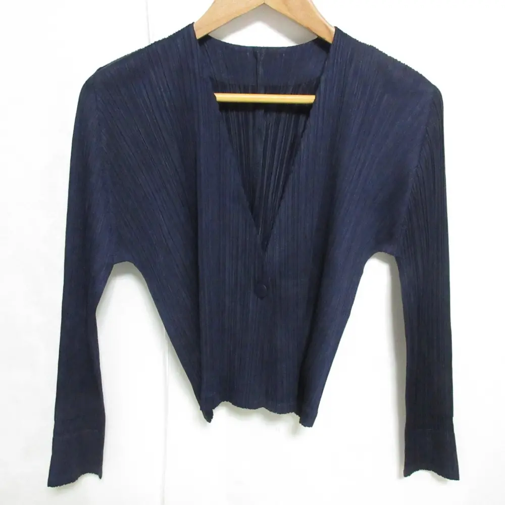 PLEATS PLEASE ISSEY MIYAKE プリーツプリーズ イッセイミヤケ 1B ショート丈 プリーツカーディガン 3 ネイビー