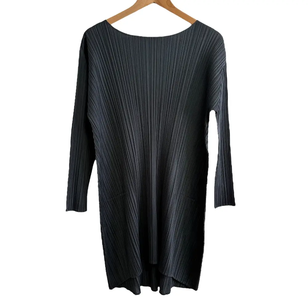 PLEATS PLEASE ISSEY MIYAKE プリーツプリーズ イッセイミヤケ 長袖 ひざ丈 タイトワンピース 2 ネイビー