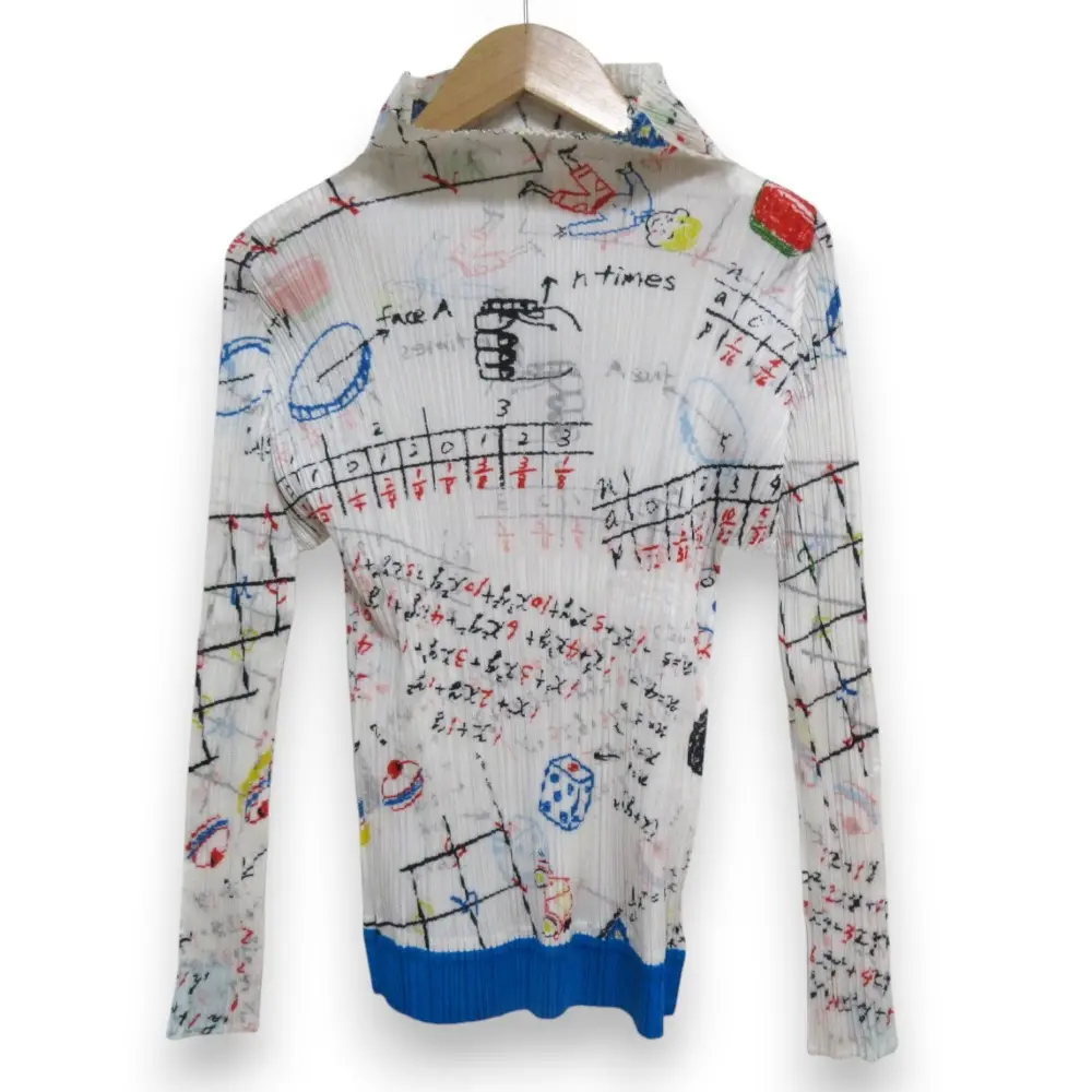 PLEATS PLEASE プリーツプリーズ イッセイミヤケ 数式プリント ボトルネック 長袖 カットソー PP81-JK562 サイズ3 ホワイト系