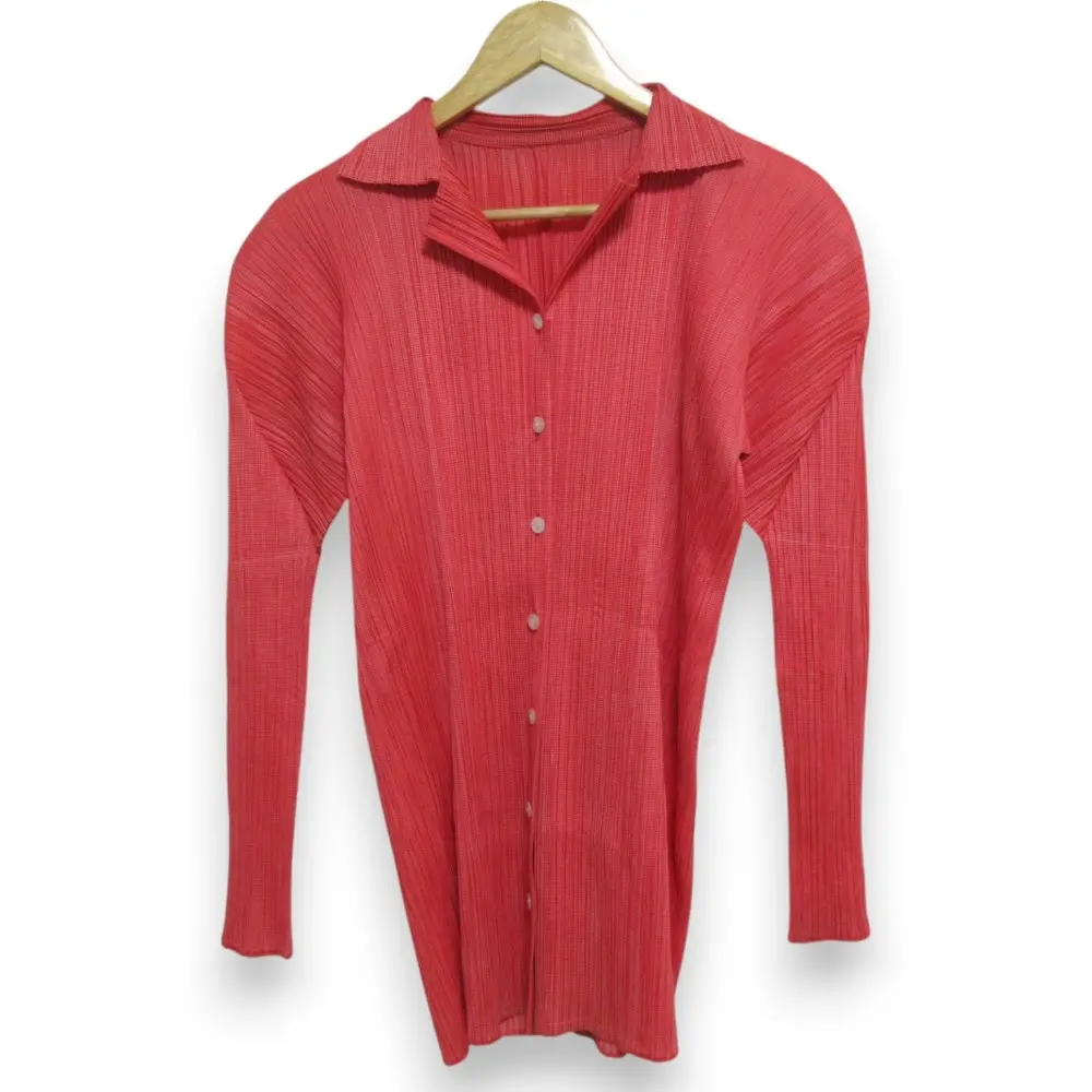 PLEATS PLEASE プリーツプリーズ イッセイミヤケ チェック柄 ロングスリーブ シャツ ブラウス PP82-JK831 サイズ3 レッド系