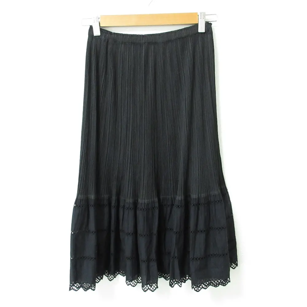 PLEATS PLEASE プリーツプリーズ イッセイミヤケ 切り替え スカラップ イージーウエスト フレアスカート PP31-JG886 3 ブラック
