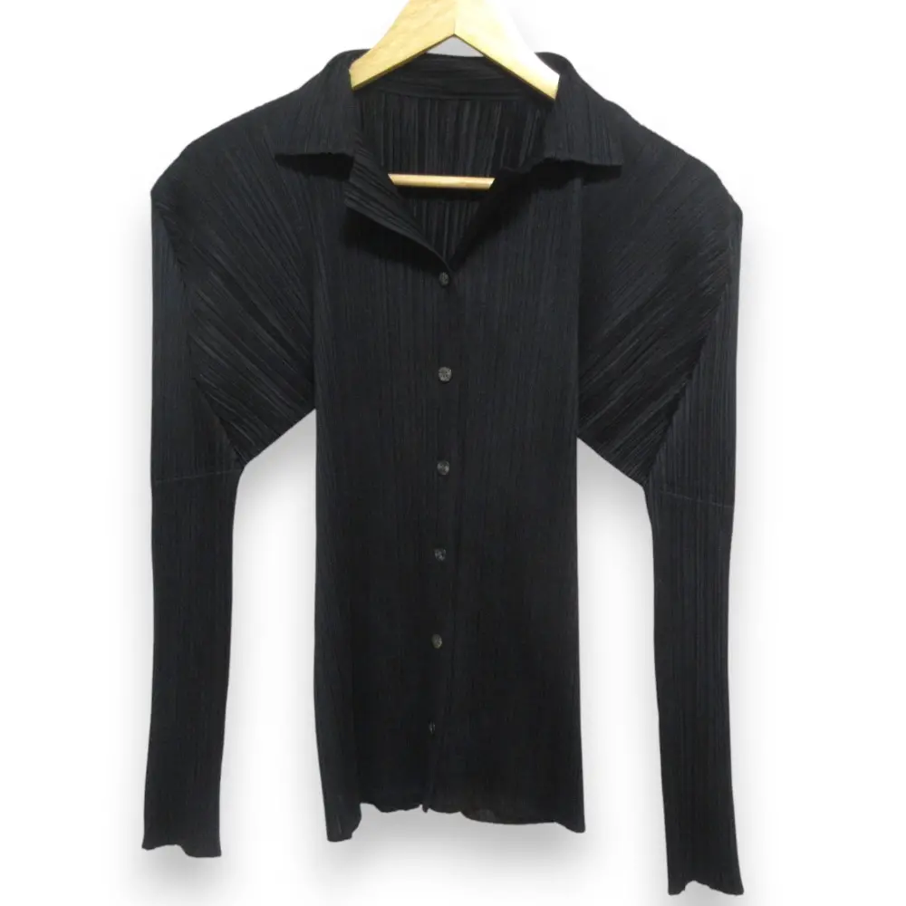 PLEATS PLEASE ISSEY MIYAKE プリーツプリーズ イッセイミヤケ 長袖 プリーツシャツ ブラウス PP05-JJ001 サイズ3 ブラック
