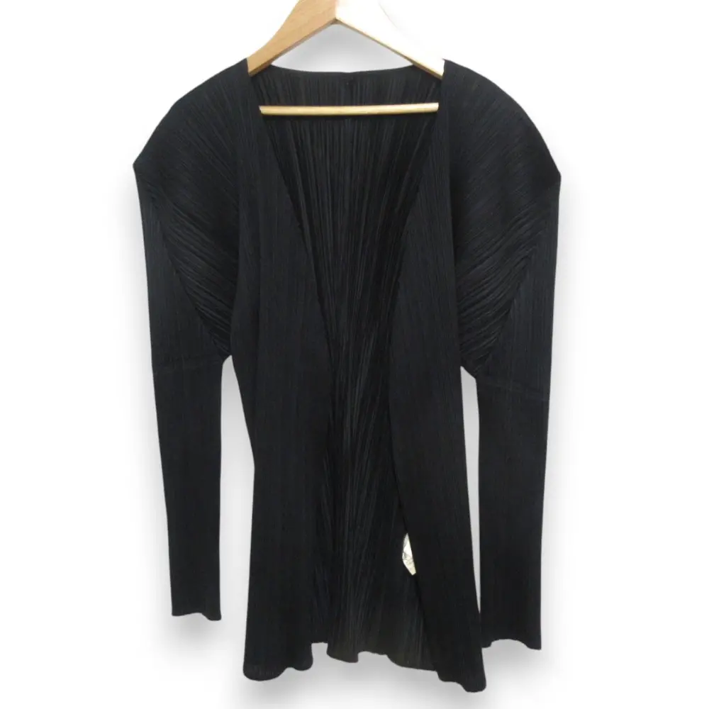 PLEATS PLEASE ISSEY MIYAKE プリーツプリーズ イッセイミヤケ オープンフロント ノーカラー カーディガン PP04-JO607 3 ブラック