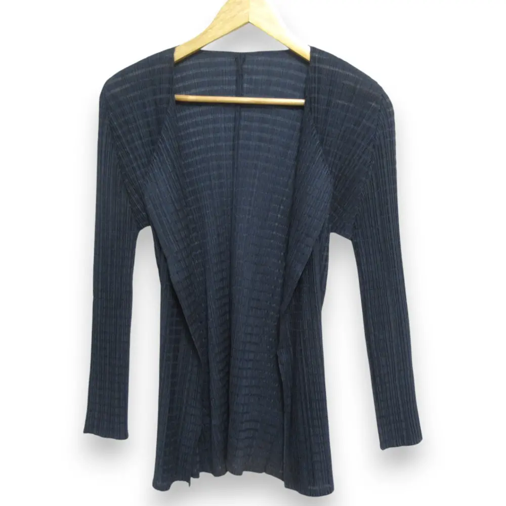 PLEATS PLEASE プリーツプリーズ イッセイミヤケ チェック柄 オープンフロント プリーツカーディガン PP51-JO834 サイズ3 ネイビー