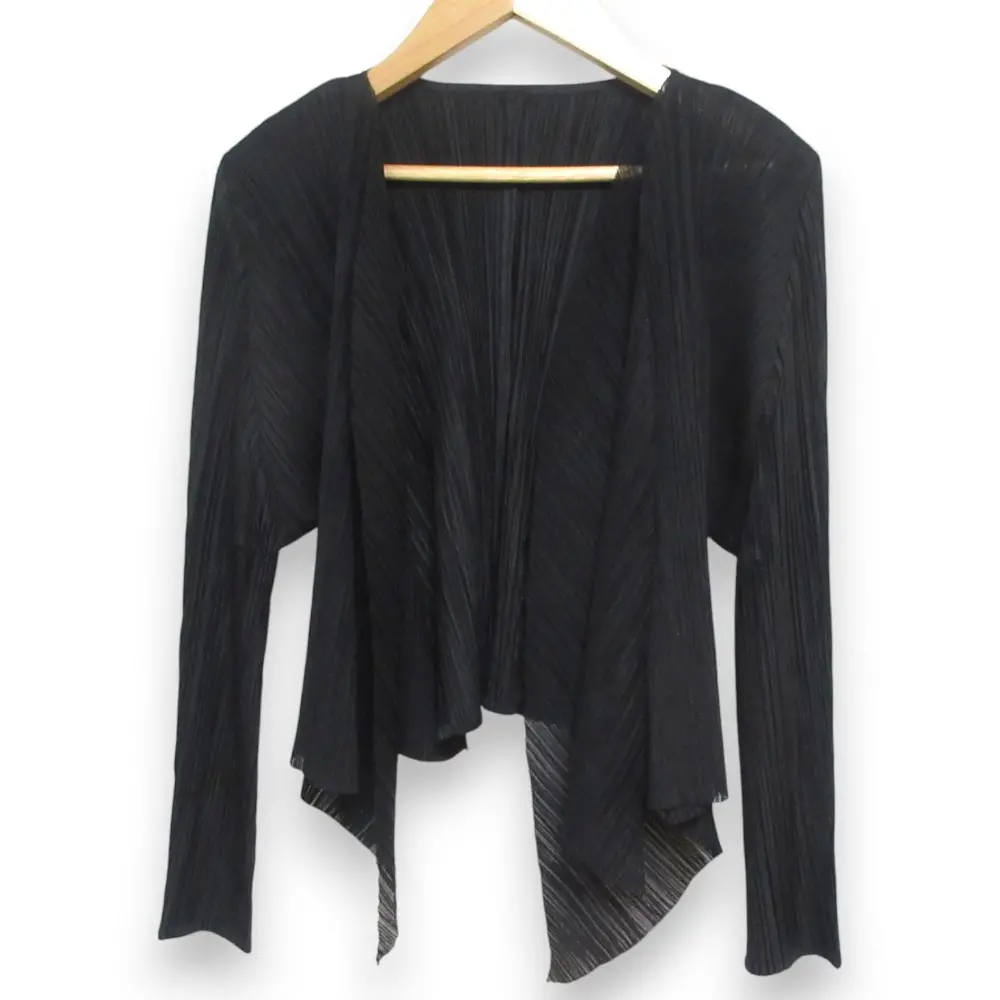 PLEATS PLEASE プリーツプリーズ イッセイミヤケ レイヤード オープンフロント アシンメトリーカーディガン PP33-JO613 3 ブラック