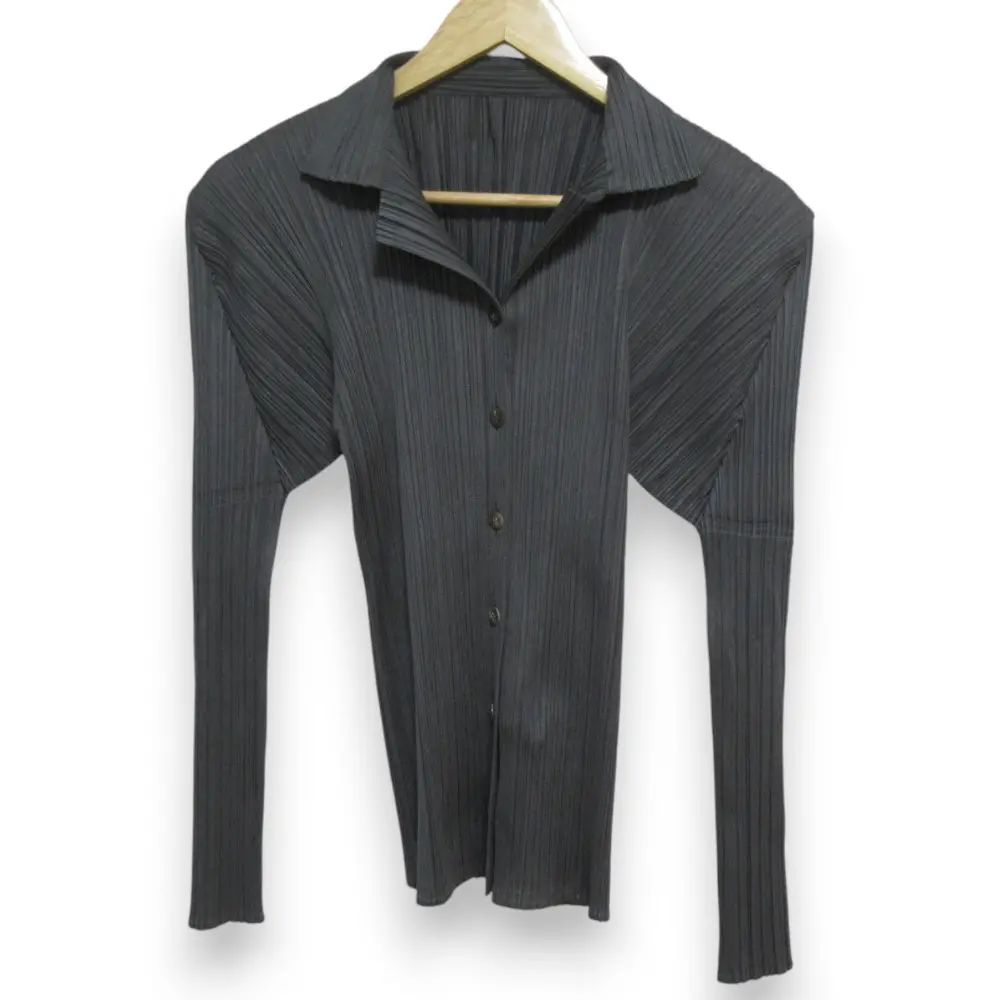 PLEATS PLEASE ISSEY MIYAKE プリーツプリーズ イッセイミヤケ 長袖 オープンカラーシャツ ブラウス PP05-JJ001 サイズ3 グレー