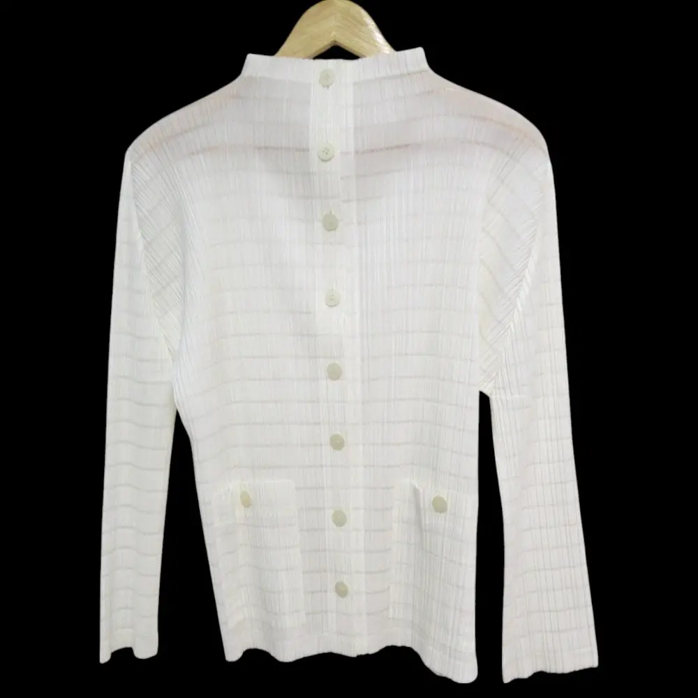 PLEATS PLEASE ISSEY MIYAKE プリーツプリーズ イッセイミヤケ ボトルネック シアーシャツ ブラウス PP43-JO523 サイズ3 ホワイト