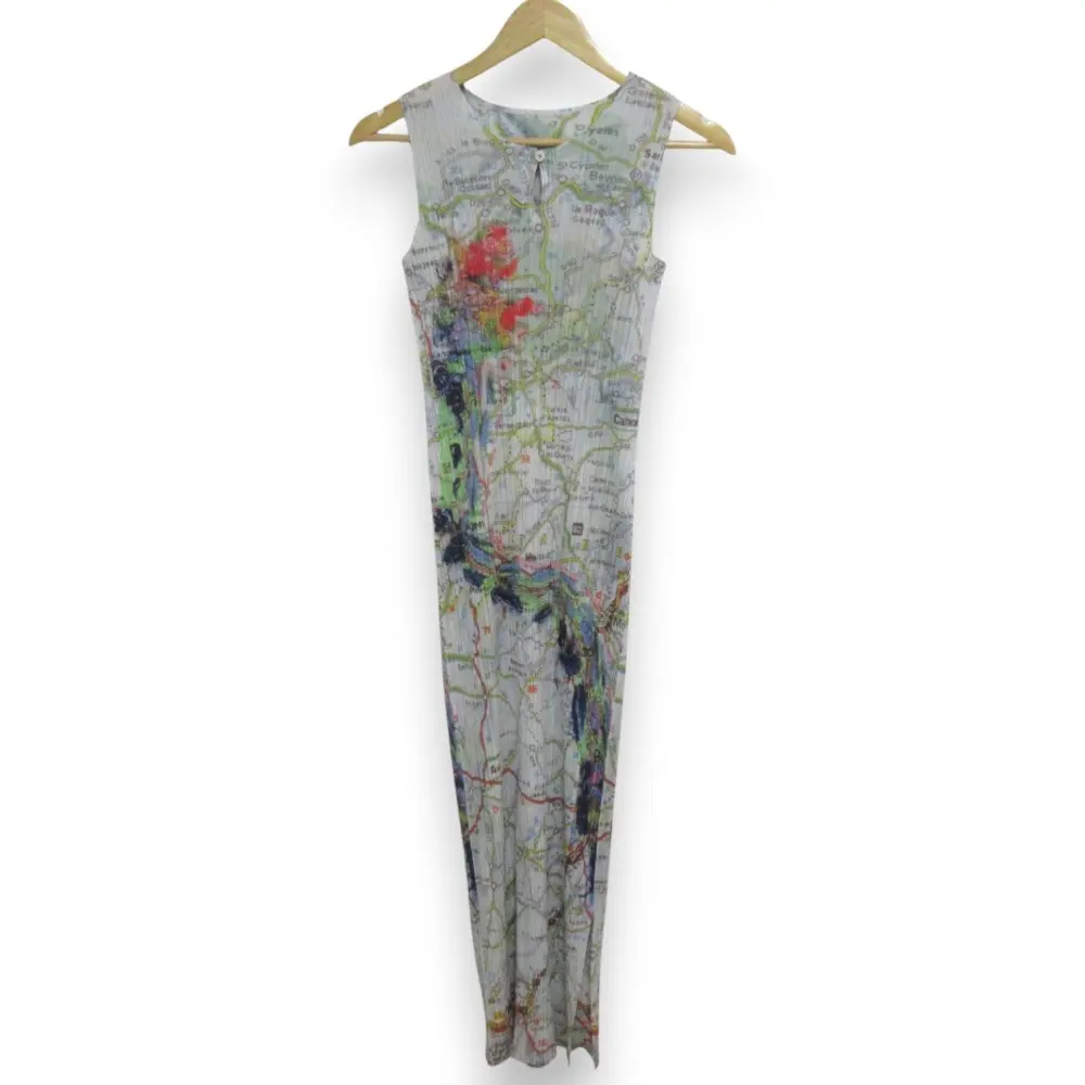 PLEATS PLEASE ISSEY MIYAKE プリーツプリーズイッセイミヤケ World Map Dress 地図柄 ノースリーブロングワンピース  3 マルチカラー