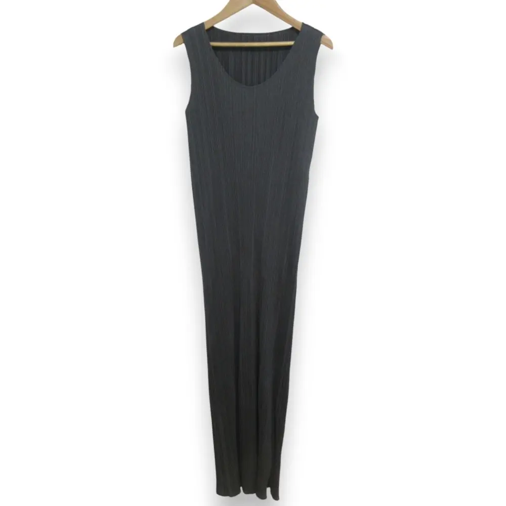 PLEATS PLEASE ISSEY MIYAKE プリーツプリーズイッセイミヤケ ノースリーブ Uネック ロングワンピース PP05-JH001 サイズ3 グレー