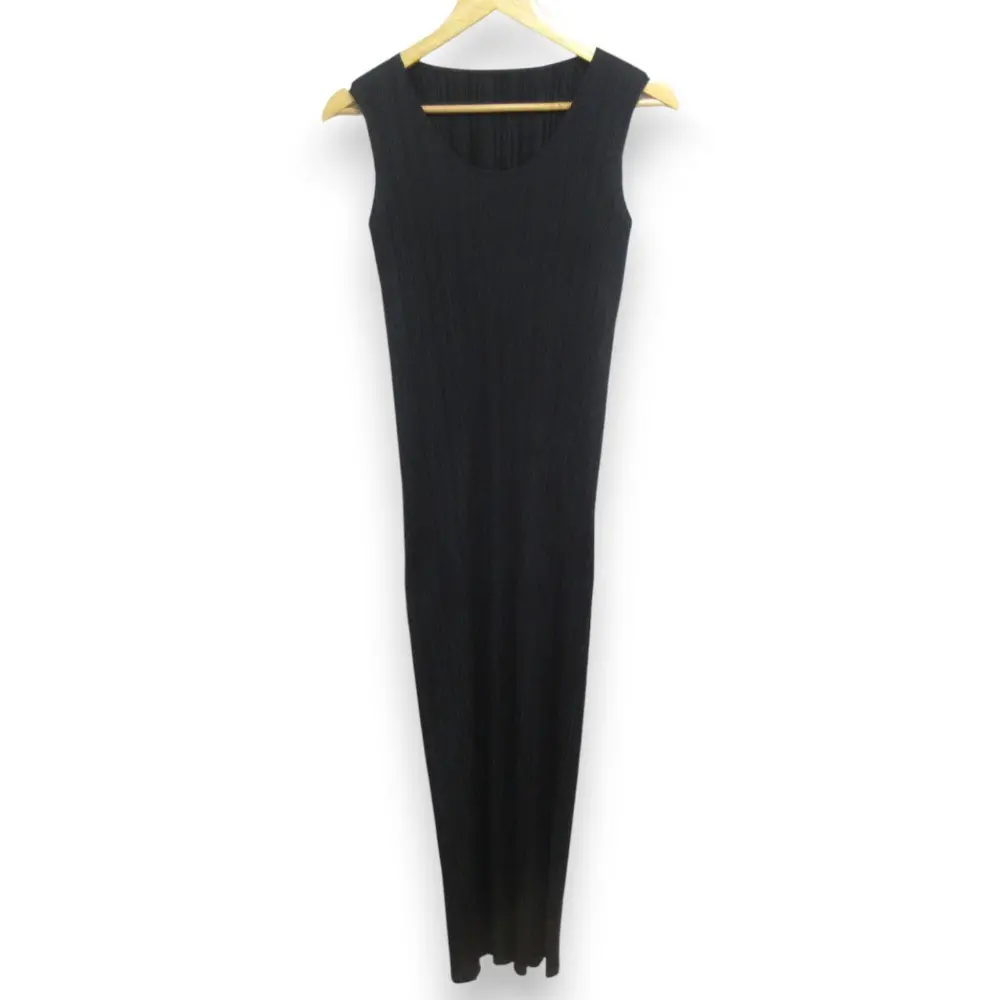 PLEATS PLEASE ISSEY MIYAKE プリーツプリーズ イッセイミヤケ ノースリーブ Uネック ロングワンピース PP05-JH001 サイズ3 ブラック