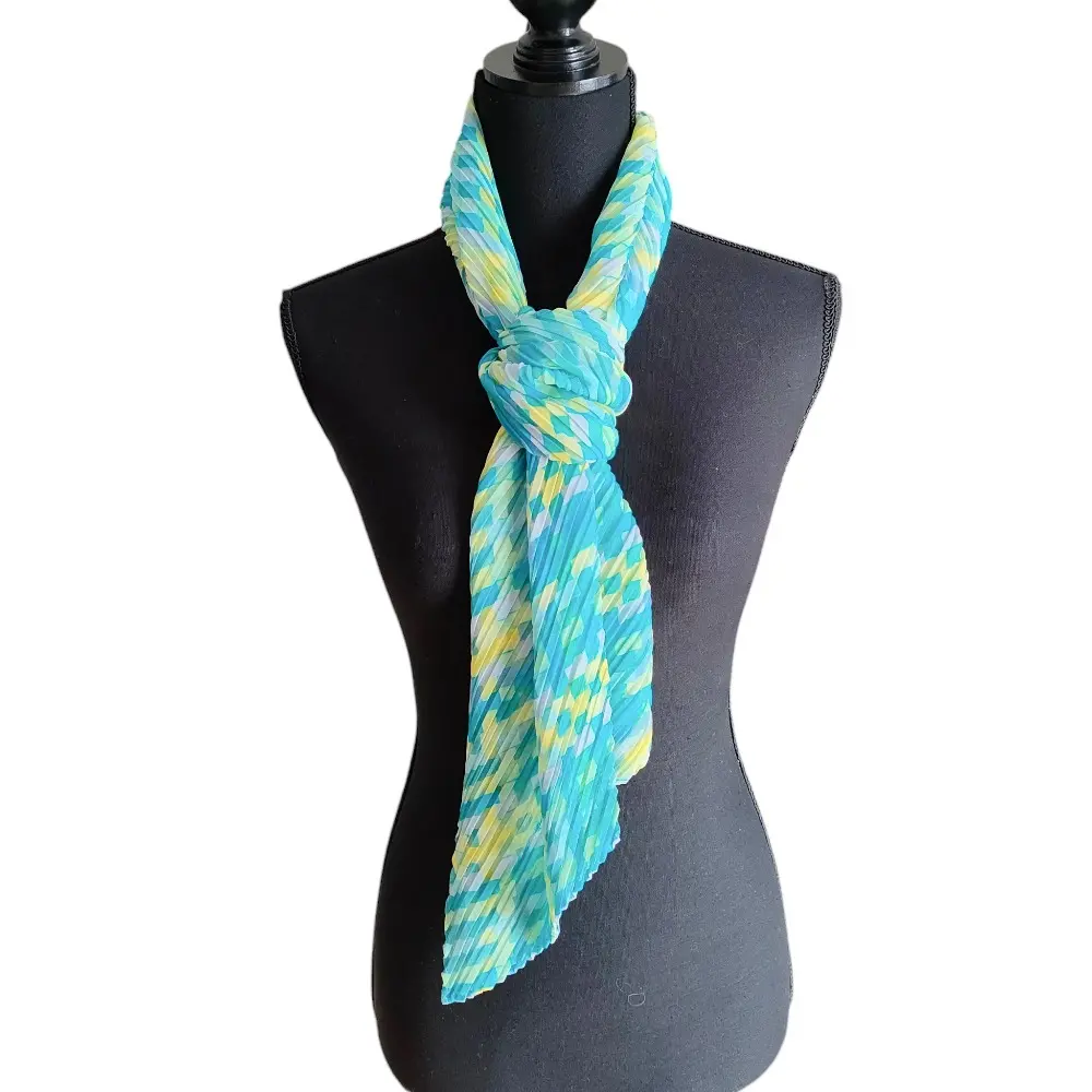 PLEATS PLEASE ISSEY MIYAKE プリーツプリーズ イッセイミヤケ チェック柄 スカーフ ストール PP52-AD261 ブルー×イエロー