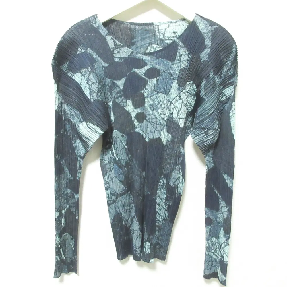 PLEATS PLEASE プリーツプリーズ イッセイミヤケ 大理石プリント ロングスリーブ カットソー ブラウス PP74-JK502 3 ネイビー