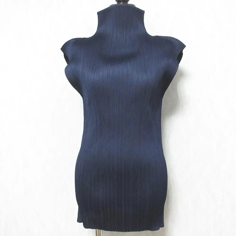 PLEATS PLEASE ISSEY MIYAKE プリーツプリーズ イッセイミヤケ ハイネック ノースリーブカットソー PP04-JK603 3 ネイビー