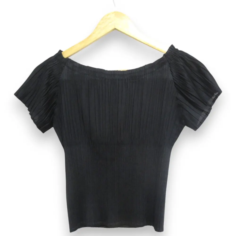 PLEATS PLEASE ISSEY MIYAKE プリーツプリーズ イッセイミヤケ オフショルダー ショートスリーブ シャツ カットソー 3 ブラック