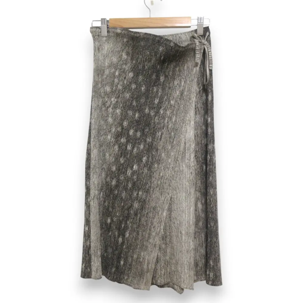 PLEATS PLEASE ISSEY MIYAKE プリーツプリーズ イッセイミヤケ レオパード転写 フェイクラップ ミモレ丈スカート PP33-JG754 2 グレー