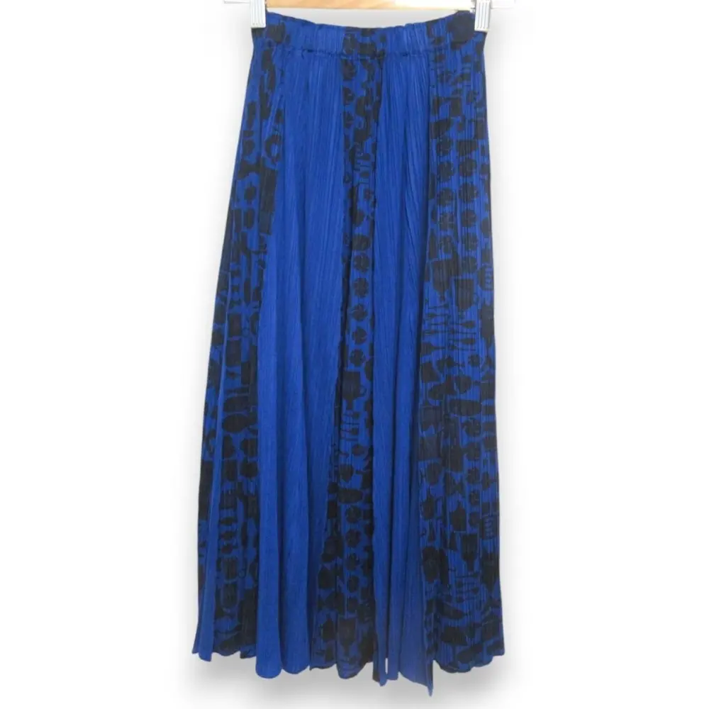 PLEATS PLEASE ISSEY MIYAKE プリーツプリーズ イッセイミヤケ 柄切替 ロング丈 イージー プリーツスカート サイズ3 ブルー系