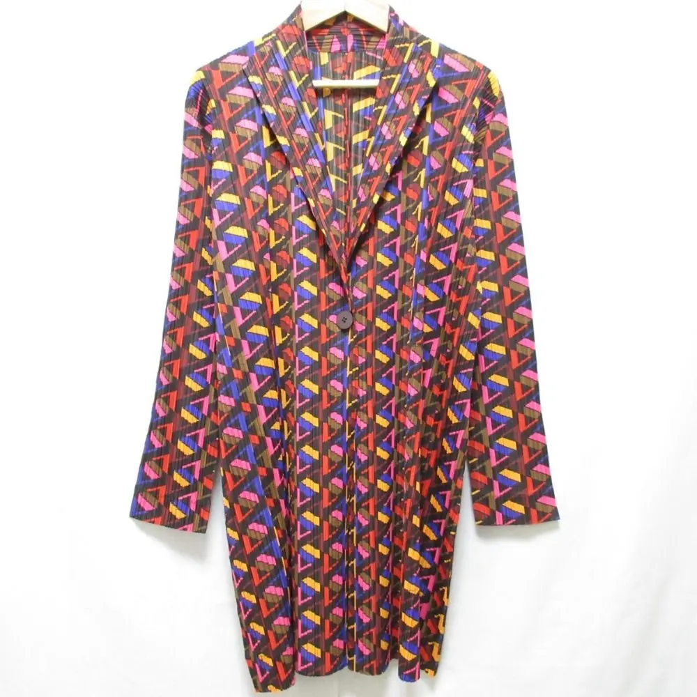 PLEATS PLEASE ISSEY MIYAKE プリーツプリーズ イッセイミヤケ ジオメトリックプリント ロングカーディガン 3 マルチカラー