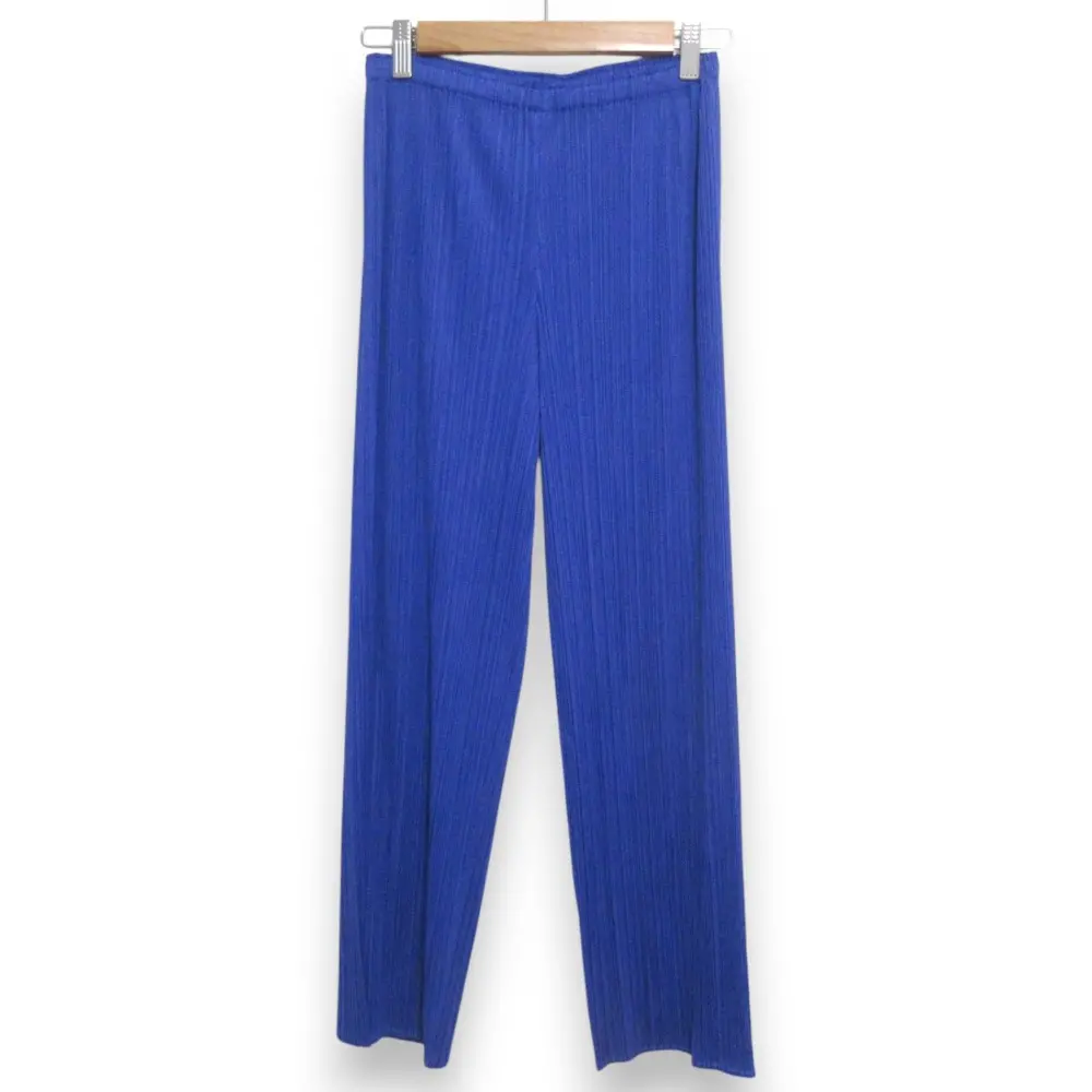 PLEATS PLEASE ISSEY MIYAKE プリーツプリーツプリーズ イッセイミヤケ 転写プリント ストレート イージーパンツ 2 ブルー