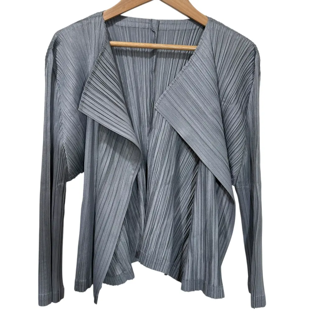 PLEATS PLEASE プリーツプリーズ イッセイミヤケ オープンフロント ブラウス カーディガン 3 ブルーグレー