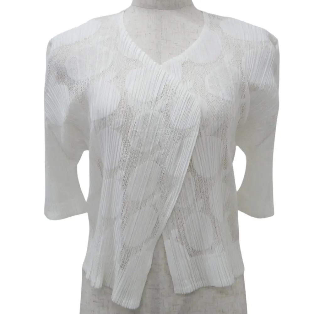 PLEATS PLEASE プリーツプリーズ イッセイミヤケ フルーツ柄 ハーフスリーブ メッシュカーディガン PP83-JO573 3 ホワイト