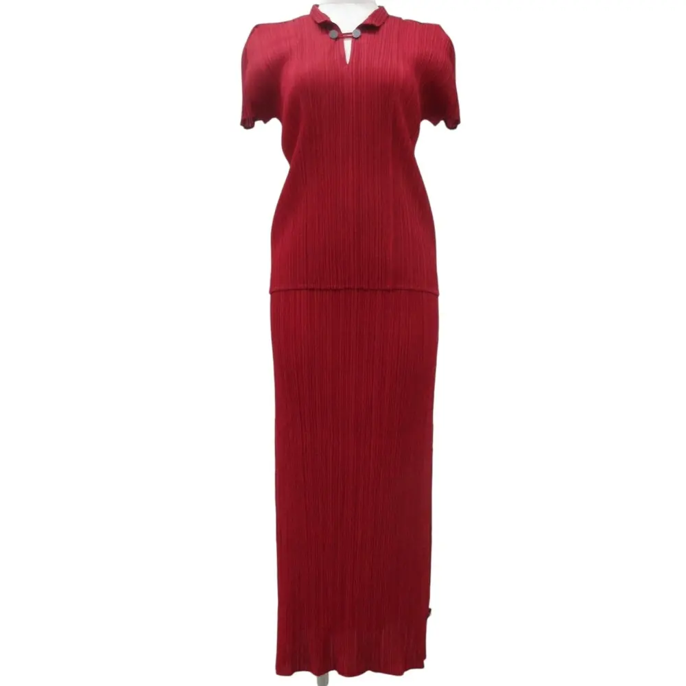 PLEATS PLEASE プリーツプリーズ イッセイミヤケ ショートスリーブカットソー イージーロングスカート セットアップ 3 2 レッド