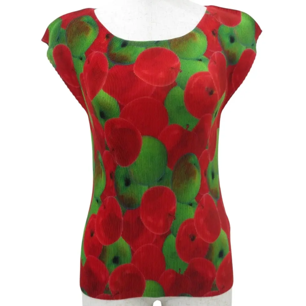 PLEATS PLEASE プリーツプリーズ イッセイミヤケ アップルプリント ノースリーブカットソー PP83-FK312 サイズ3 レッド グリーン