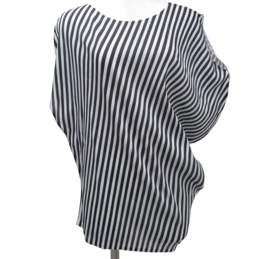 PLEATS PLEASE プリーツプリーズ イッセイミヤケ ストライプ アシンメトリーカットソー PP43-JK563 サイズ3 ブラック ホワイト