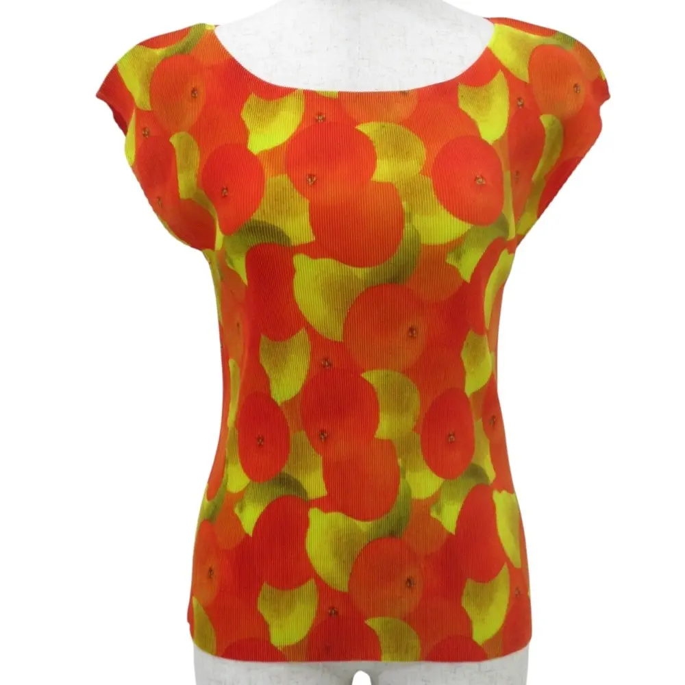 PLEATS PLEASE プリーツプリーズ イッセイミヤケ フルーツ柄 ノースリーブカットソー 3 オレンジ イエロー