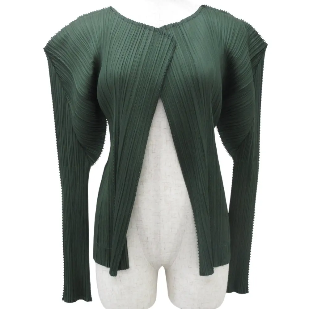 PLEATS PLEAS プリーツプリーズ イッセイミヤケ ロングスリーブ カーディガン PP33-JO173 サイズ4 グリーン