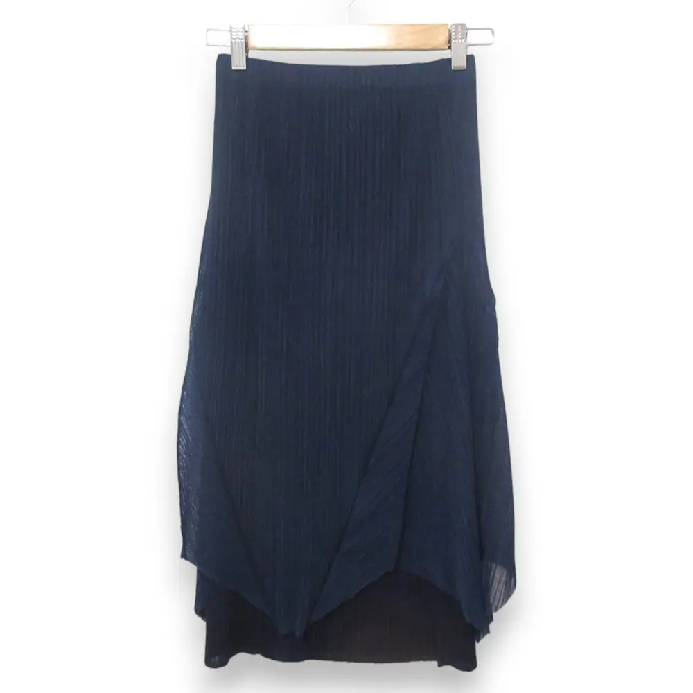 PLEATS PLEASE ISSEY MIYAKE プリーツプリーズ イッセイミヤケ メッシュレイヤード ミモレ丈スカート PP83-JG811 サイズ1 ネイビー