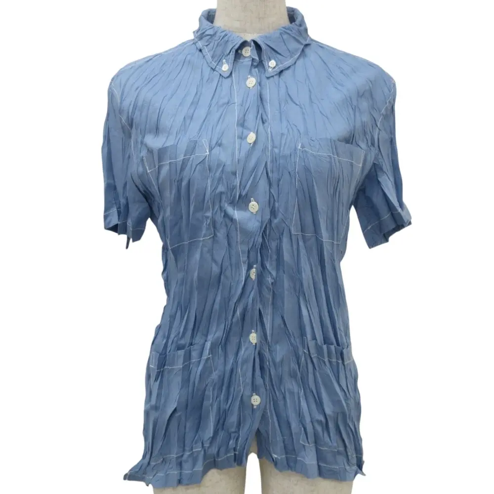 PLEATS PLEASE プリーツプリーズ イッセイミヤケ シワ加工 ショートスリーブ シャツ PP44-PJ902 サイズ3 ライトブルー