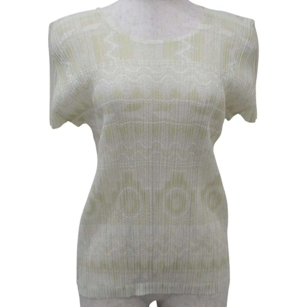 PLEATS PLEASE プリーツプリーズ イッセイミヤケ ジオメトリック メッシュカットソー PP61-JK672 サイズ3 アイボリー