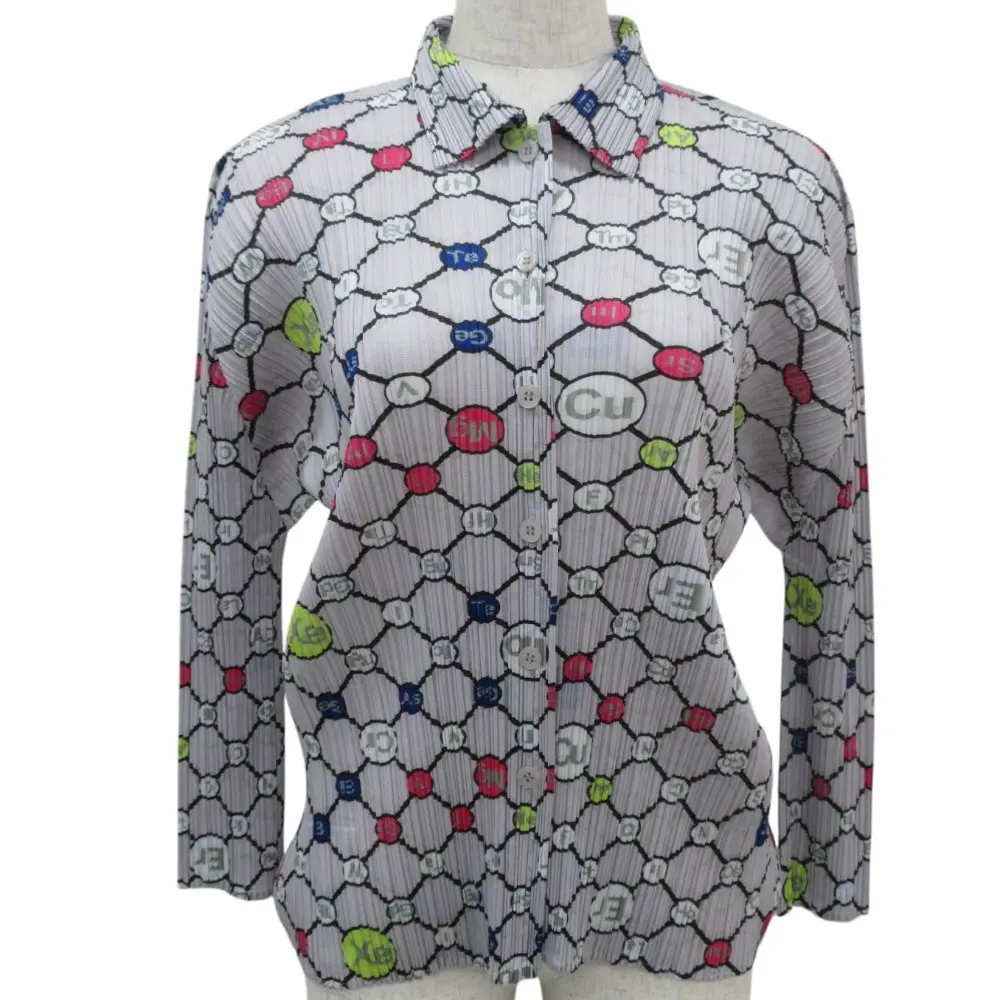 PLEATS PLEASE プリーツプリーズ イッセイミヤケ 元素記号プリント 長袖 シャツ ブラウス PP81-JJ663 サイズ3 グレー