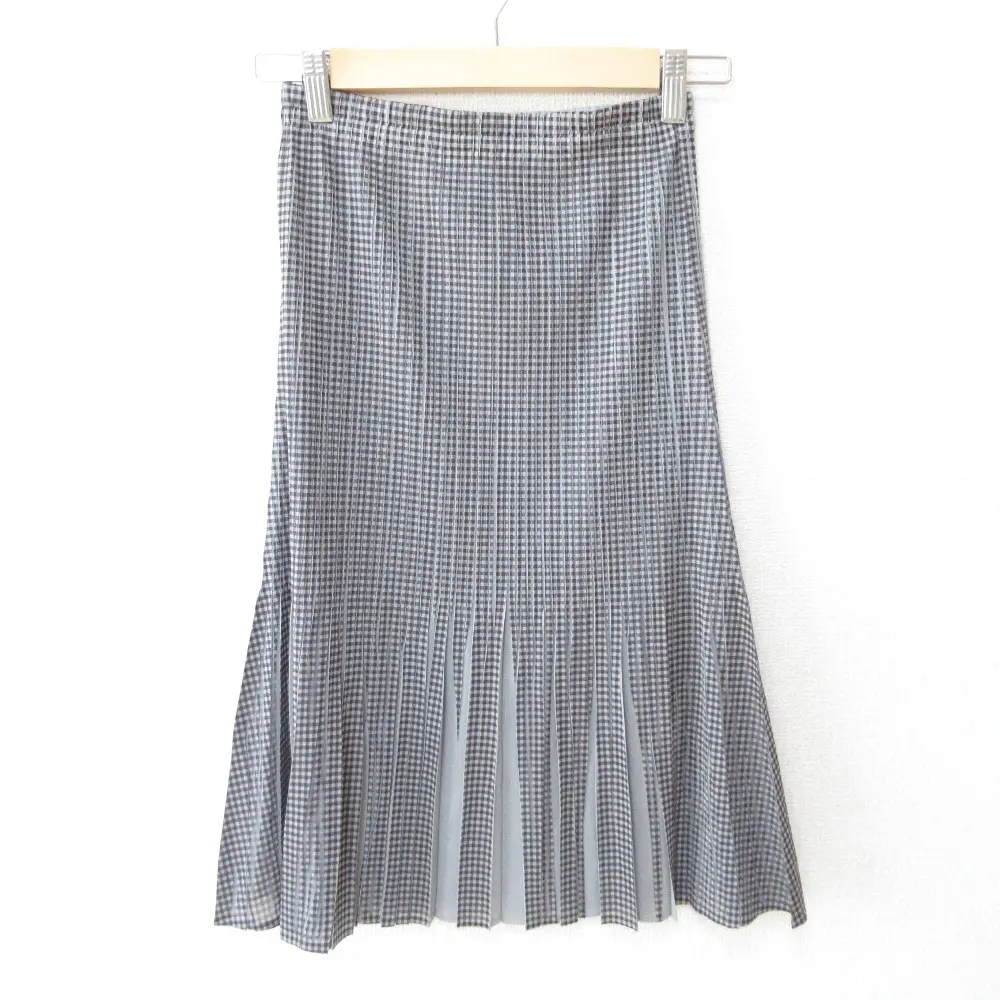 PLEATS PLEASE プリーツプリーズ イッセイミヤケ チェック柄 ひざ丈 ミディ丈 イージー マーメイドスカート PP22-JG856 2 グレー