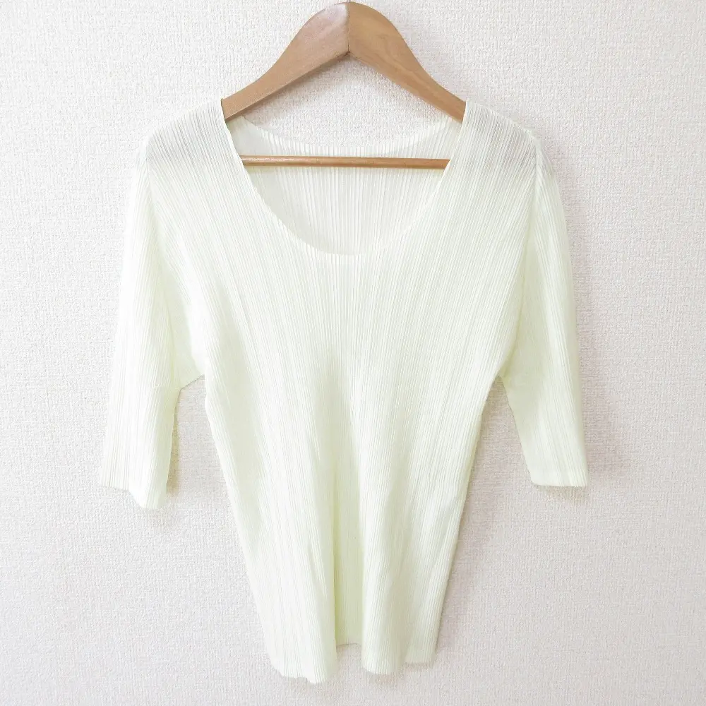 PLEATS PLEASE プリーツプリーズ イッセイミヤケ ハーフスリーブ カットソー プルオーバー PP41-FK371 3 クリーム イエロー系