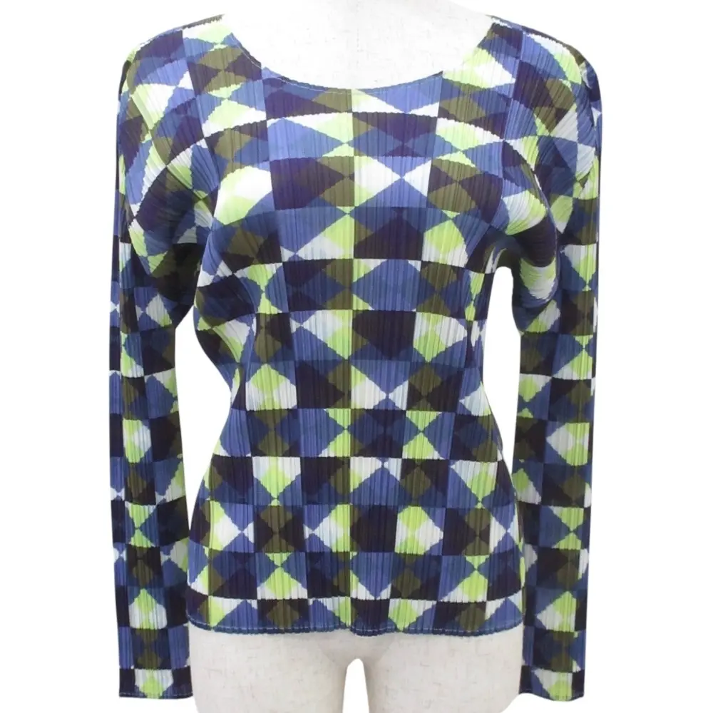 PLEATS PLEASE プリーツプリーズ イッセイミヤケ ダイヤプリント ロングスリーブカットソー PP33-JK758 サイズ3 ネイビー