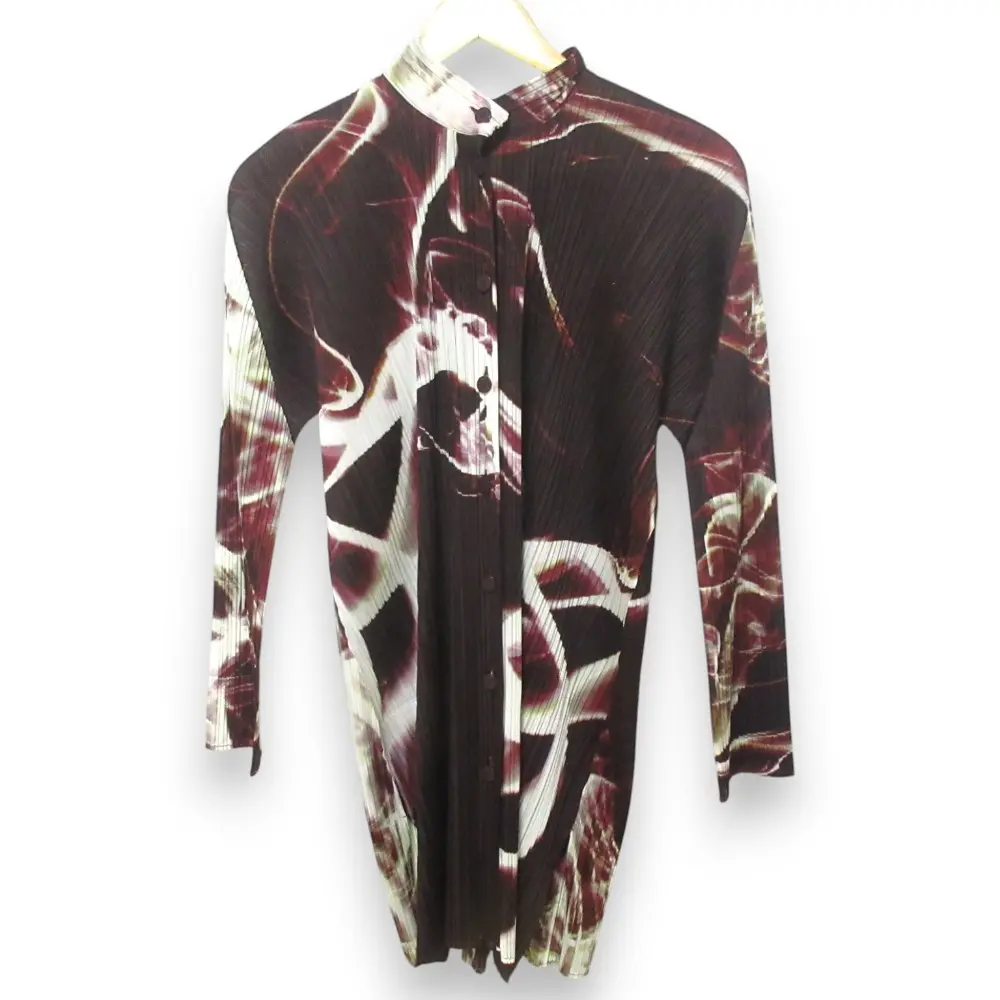 PLEATS PLEASE プリーツプリーズ イッセイミヤケ オーロラグラデーションプリント 長袖 ロングシャツ サイズ3 ブラウン系
