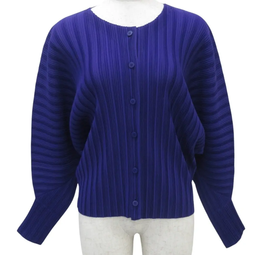 PLEATS PLEASE プリーツプリーズ イッセイミヤケ ノーカラー ドルマンシャツ ブラウス PP43-FJ342 サイズ3 パープル