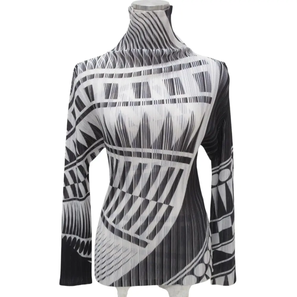 PLEATS PLEASE プリーツプリーズ イッセイミヤケ ジオメトリックプリント タートルネックカットソー PP51-FK342 3 ブラック