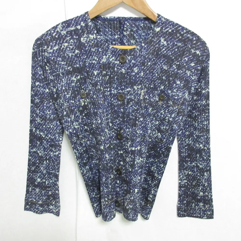 PLEATS PLEASE プリーツプリーズイッセイミヤケ 転写プリント 長袖 プリーツシャツ ブラウス PP33-JD501 3 ネイビー