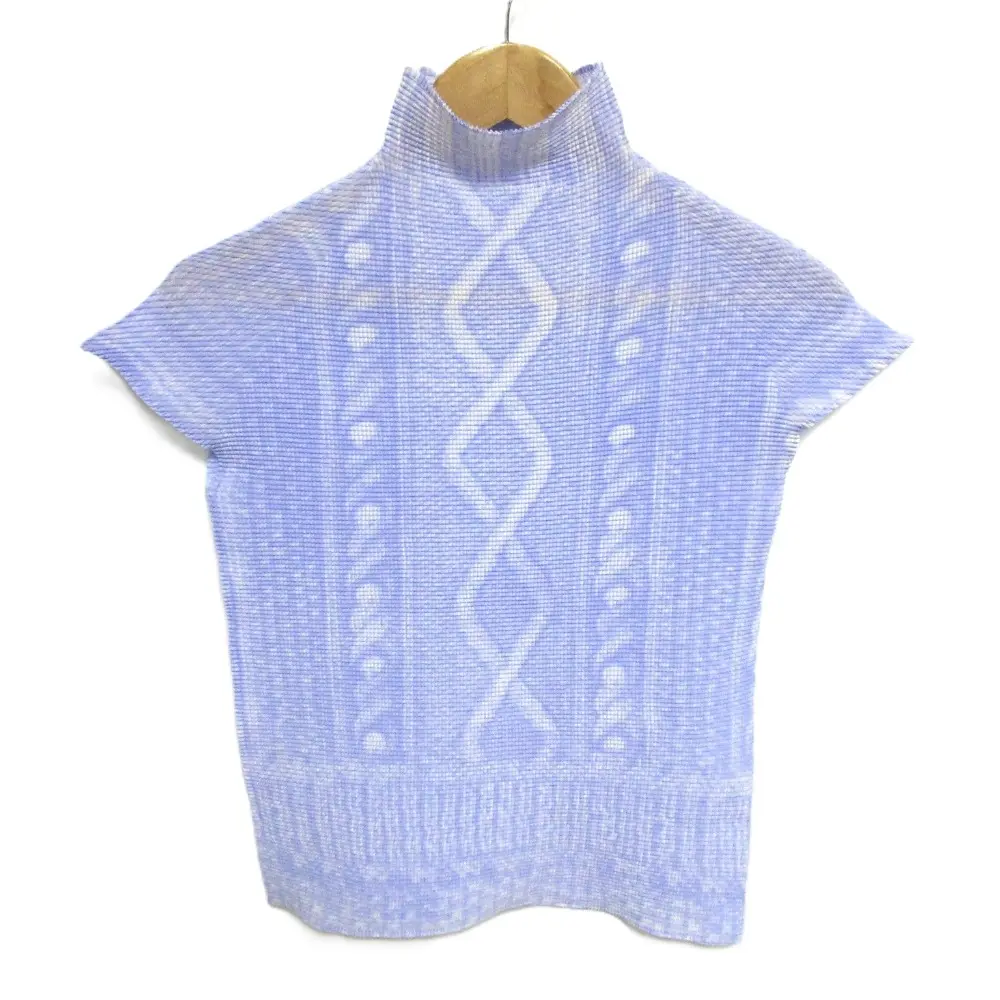 PLEATS PLEASE ISSEY MIYAKE プリーツプリーズ イッセイミヤケ ケーブルプリント ボックスプリーツ カットソー ライトブルー