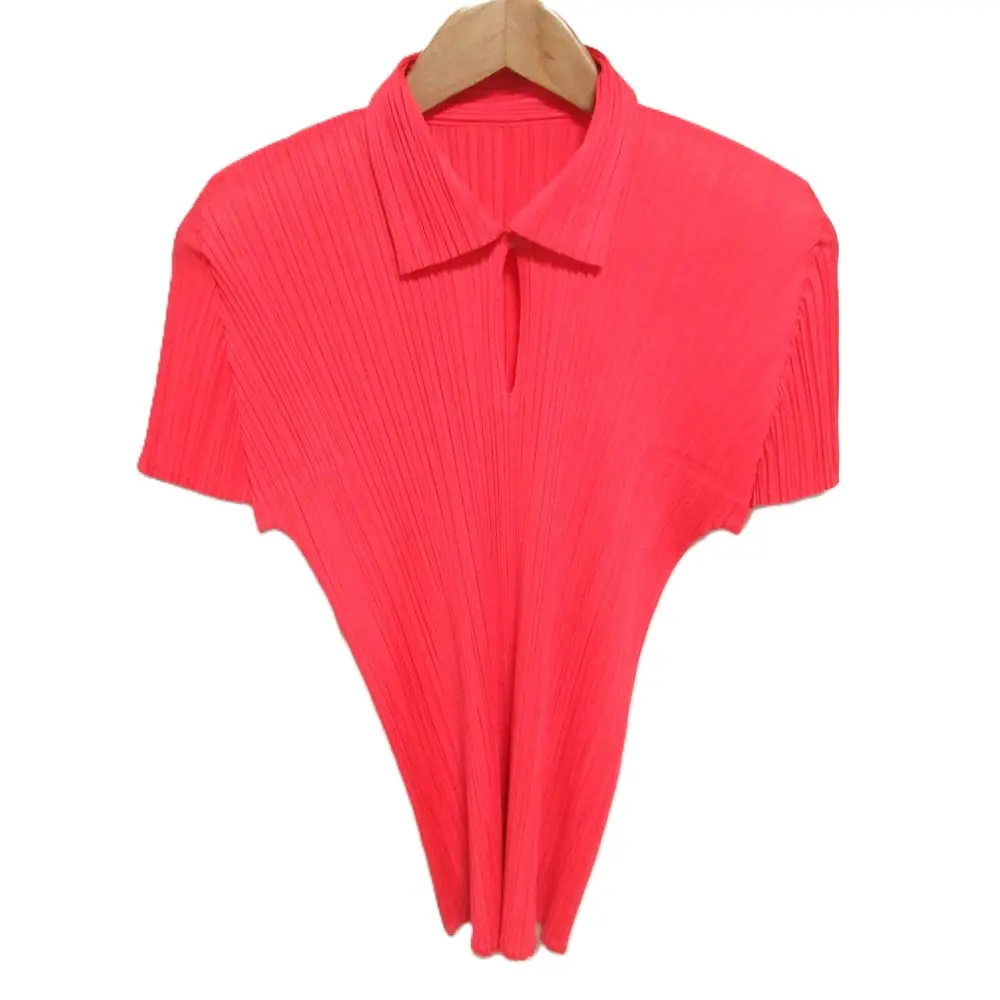 PLEATS PLEASE ISSEY MIYAKE プリーツプリーズ イッセイミヤケ ショートスリーブ ポロシャツ カットソー レッド系