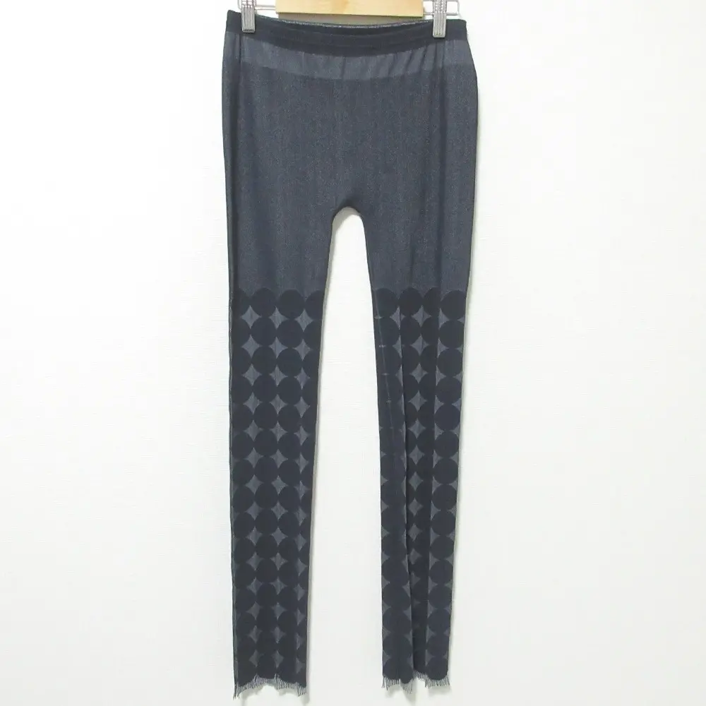 PLEATS PLEASE ISSEY MIYAKE プリーツプリーズ イッセイミヤケ A.POC ドット柄 裾フリンジ レギンス パンツ スパッツ M ネイビー