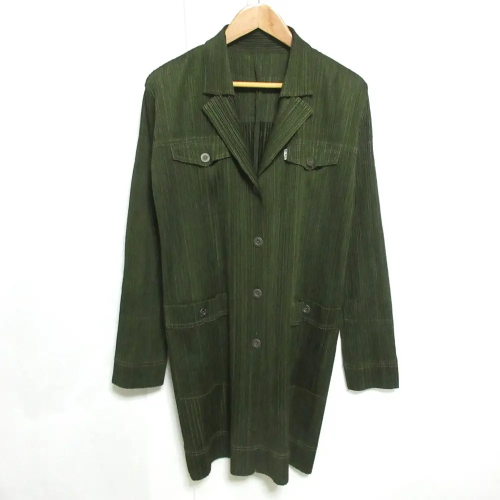 PLEATS PLEASE ISSEY MIYAKE プリーツプリーズ イッセイミヤケ ロングカーディガン プリーツジャケット グリーン